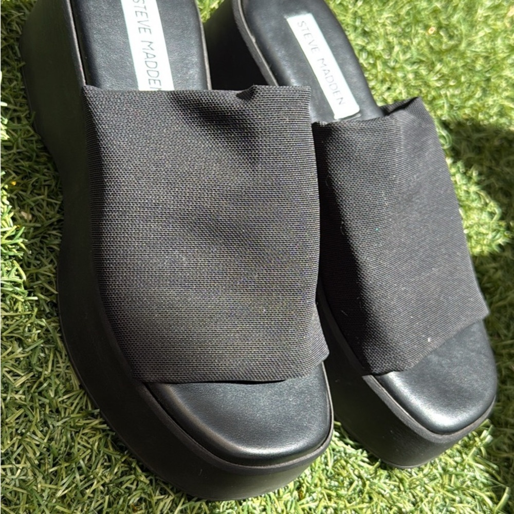 Steve Madden Black Platform Slide Sandals